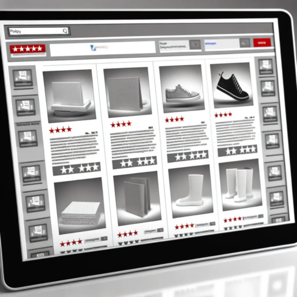 Siatka produktów z pokazanymi cenami, dostępnością i ocenami gwiazdkowymi